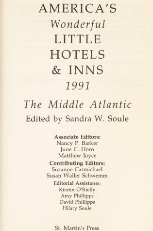 Cover of America's Wonderful Little Hotels and Inns, 1991-The Middle Atlantic