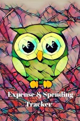 Book cover for Cute Green Owl on Purple Animal lover Expense & Spending Tracker Notebook