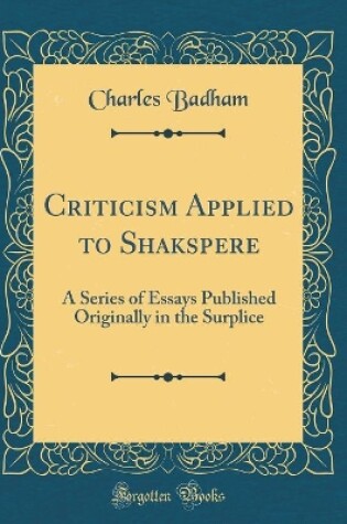 Cover of Criticism Applied to Shakspere