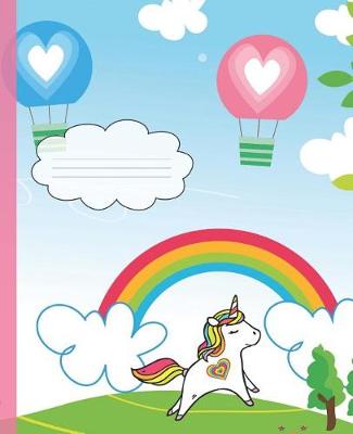 Cover of Pink Balloon Heart Cute Rainbow Heart Unicorn Cover Girl Composition Wide-ruled blank line School Notebooks