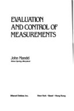 Cover of Evaluation and Control of Measurements