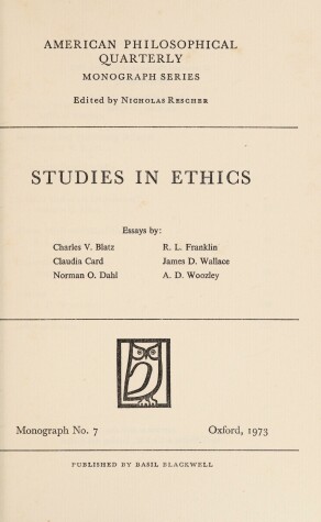 Book cover for Studies in Ethics