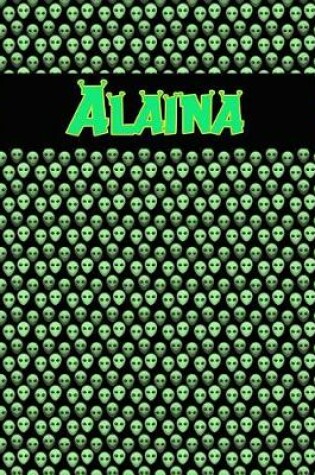 Cover of 120 Page Handwriting Practice Book with Green Alien Cover Alaina