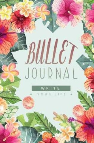 Cover of Bullet Journal and Quarterly Planner with Blank Yearly & Monthly Calendar Has Habit Tracker, Size 8x10 150 Page 120 Dot Grid & 15 Lined Pages, Pink and Orange Flora in Tropical Rain Forest