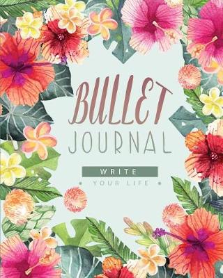 Book cover for Bullet Journal and Quarterly Planner with Blank Yearly & Monthly Calendar Has Habit Tracker, Size 8x10 150 Page 120 Dot Grid & 15 Lined Pages, Pink and Orange Flora in Tropical Rain Forest