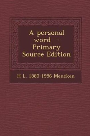 Cover of A Personal Word