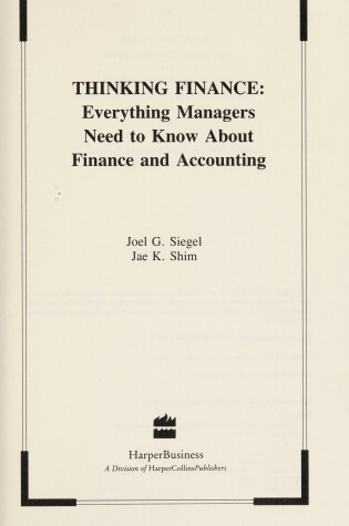 Cover of Thinking Finance