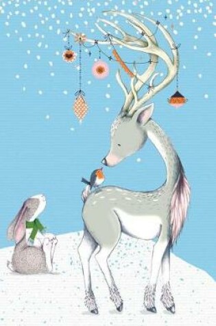 Cover of Journal Notebook Reindeer, Rabbit and Robin In Snow Scene