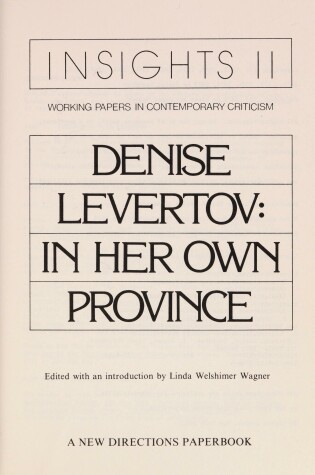 Cover of Denise Levertov, in Her Own Province