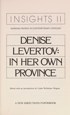 Book cover for Denise Levertov, in Her Own Province