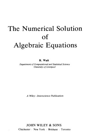 Book cover for The Numerical Solution of Algebraic Equations