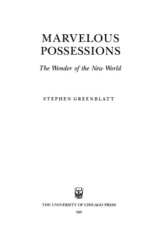 Cover of Greenblatt: Marvelous Possessions (Cloth)