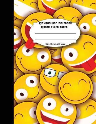 Book cover for Composition notebook graph ruled paper 8.5 x 11" 200 page 4x4 grid per inch, Fun smiley yellow emoji