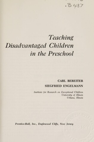 Cover of Teaching Disadvantaged Children in the Pre-school