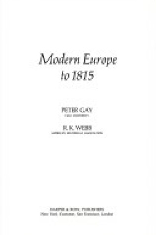 Cover of Modern Europe to 1815 V1 Pb