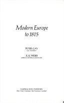 Book cover for Modern Europe to 1815 V1 Pb