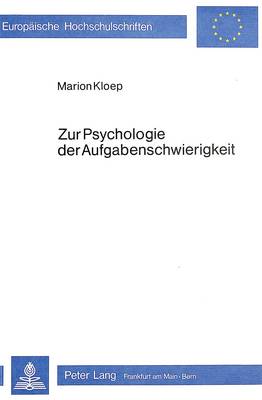 Book cover for Zur Psychologie Der Aufgabenschwierigkeit