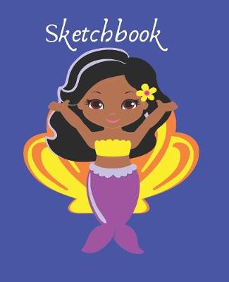 Cover of Cute Black Hair Brown Eyes Purple Modern Mermaid Lover Gift Sketchbook for Drawing Coloring or Writing Journal