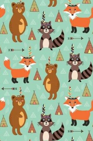 Cover of Journal Notebook Cute Tribal Raccoons, Foxes, and Bears Pattern 1