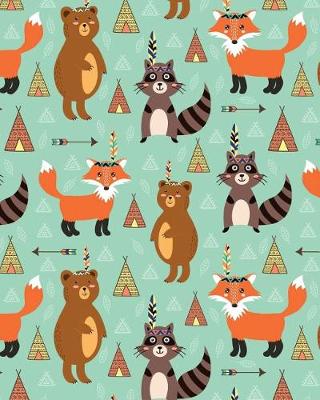 Book cover for Journal Notebook Cute Tribal Raccoons, Foxes, and Bears Pattern 1