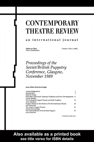 Cover of Proceedings of the Soviet/British Puppetry Conference, Glasgow, November 1989