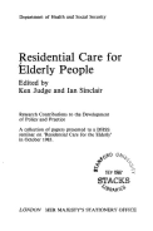 Cover of Residential Care for Elderly People