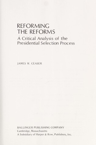 Cover of Reforming the Reforms