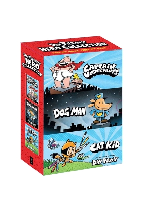 Cover of Dav Pilkey's Hero Collection (Captain Underpants #1, Dog Man #1, Cat Kid Comic Club #1)
