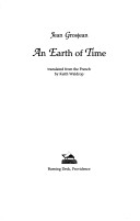 Book cover for An Earth of Time (Serie d'Ecriture Vol 18)