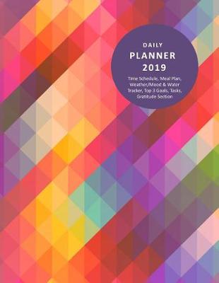 Book cover for Daily Planner 2019 Time Schedule, Meal Plan, Weather/Mood & Water Tracker, Top 3 Goals, Tasks, Gratitude Section