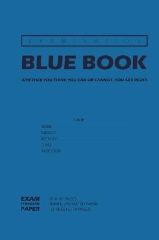 Cover of Examination Blue Book, Wide Ruled, 12 Sheets (24 Pages), Blank Lined, Write-in Booklet (Navy Blue)