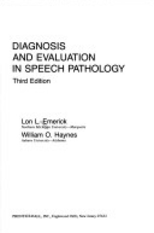 Cover of Diagnosis and Evaluation in Speech Pathology