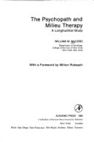 Cover of Psychopath and Milieu Therapy