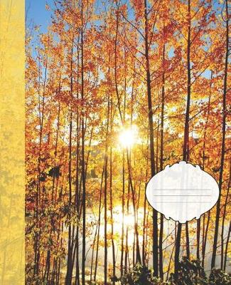 Book cover for Pretty Fall Yellow Aspens Sunset Pond Nature Photograph College-ruled Lined School Composition Notebook
