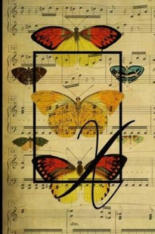 Cover of Letter "X" - Monogram Butterfly Music Journal - Blank Score Sheets
