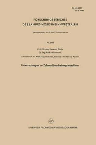 Cover of Untersuchungen an Zahnradbearbeitungsmaschinen