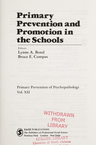 Cover of Primary Prevention and Promotion in the Schools