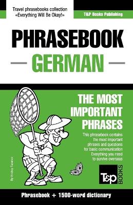 Book cover for English-German phrasebook and 1500-word dictionary