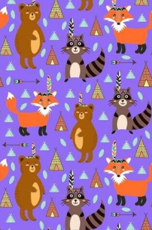 Cover of Journal Notebook Cute Tribal Raccoons, Foxes, and Bears Pattern 5