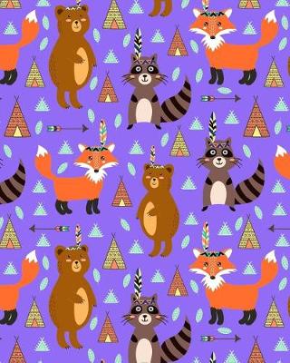 Cover of Journal Notebook Cute Tribal Raccoons, Foxes, and Bears Pattern 5