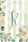 Book cover for Notebook 6"x9", Letter K, Green Stripe Floral Design