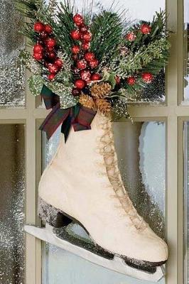 Book cover for White Ice Skates and Christmas Greenery Decoration Journal