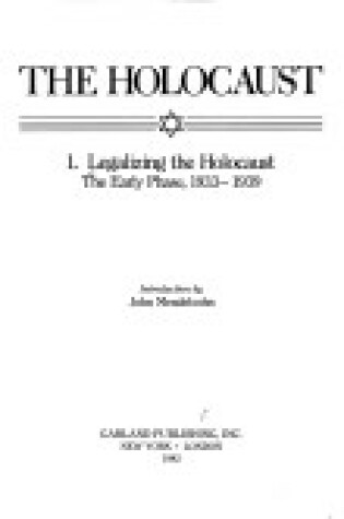 Cover of Legalizing Holocaust 1933-39