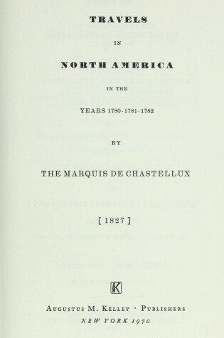 Cover of Travels in North America, 1780-82