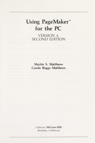 Cover of Using Pagemaker for the Personal Computer