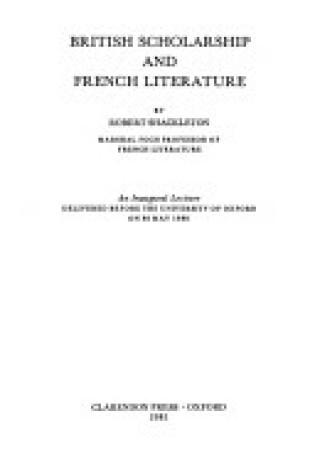 Cover of British Scholarship and French Literature