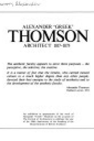 Cover of Alexander "Greek" Thomson