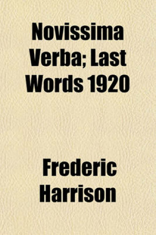 Cover of Novissima Verba; Last Words 1920