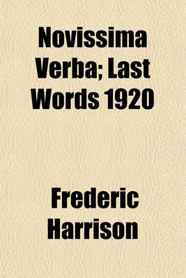 Book cover for Novissima Verba; Last Words 1920