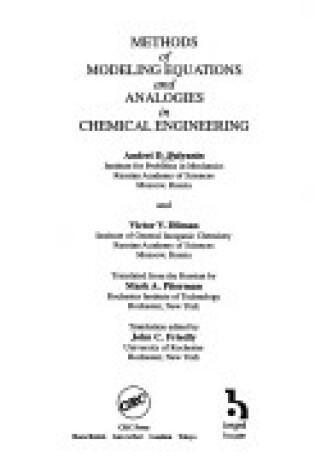 Cover of Methods of Modeling Equations and Analogies in Chemical Engineering